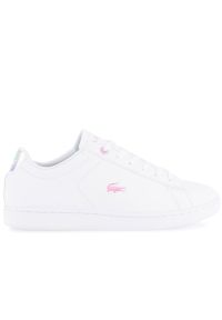 Buty Lacoste Carnaby Evo 744SUJ0016-21G - białe. Okazja: na co dzień. Zapięcie: sznurówki. Kolor: biały. Materiał: guma, skóra, syntetyk. Wzór: aplikacja. Model: Lacoste Carnaby Evo #1