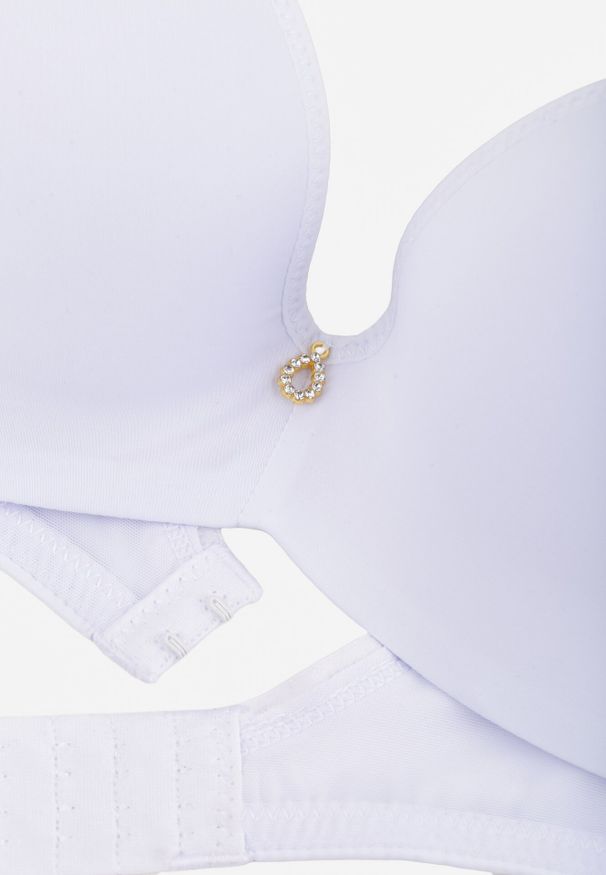 Born2be - Biały Gładki Biustonosz Push Up z Aplikacją z Cyrkoniami Murita. Kolor: biały. Materiał: materiał. Rodzaj stanika: push-up. Wzór: gładki, aplikacja