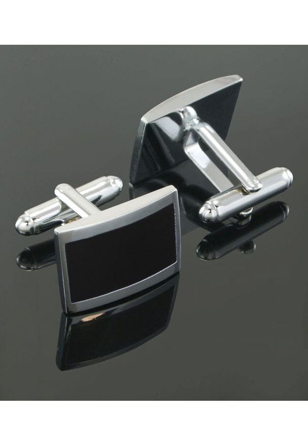 Męskie Spinki do Mankietów - Alties - Prostokąt z Czarnym Wypełnieniem. Kolor: czarny