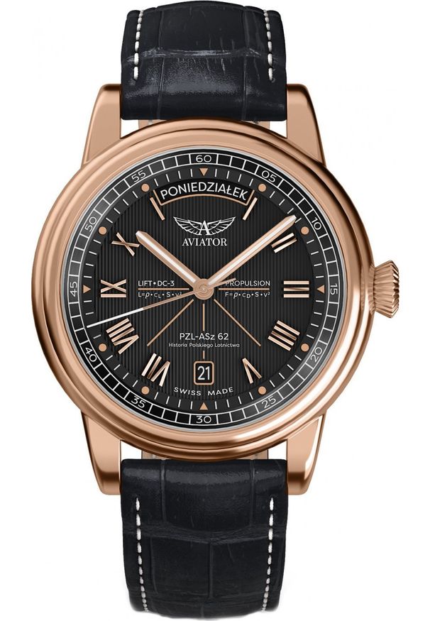 AVIATOR - Zegarek Aviator Zegarek męski Aviator V.3.35.2.282.4 PL czarny. Kolor: czarny
