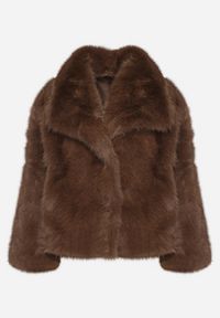 Born2be - Brązowa Jednorzędowa Kurtka Futerko z Szerokim Kołnierzem Conellia. Okazja: na co dzień. Kolor: brązowy. Materiał: futro. Styl: casual, elegancki #7