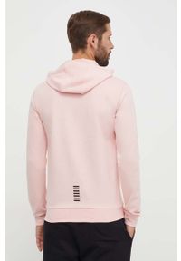 EA7 Emporio Armani bluza bawełniana męska kolor różowy z kapturem gładka. Okazja: na co dzień. Typ kołnierza: kaptur. Kolor: różowy. Materiał: bawełna. Wzór: gładki. Styl: casual #4