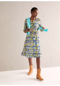 bonprix - Sukienka z dżerseju z bawełny, z rękawami 3/4, dł. za kolano. Kolor: niebieski. Materiał: bawełna, jersey