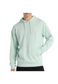 Bluza New Balance MT41508CYS - miętowa. Okazja: na co dzień. Kolor: miętowy. Materiał: dresówka, bawełna, tkanina, poliester. Wzór: aplikacja. Styl: klasyczny, casual