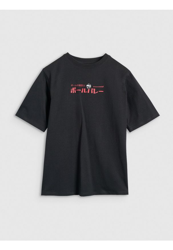 4f - 4F T-shirt oversize z nadrukiem chłopięcy - czarny 134 (8-9 lat). Okazja: na co dzień. Kolor: czarny. Materiał: bawełna, materiał, tkanina, jersey. Wzór: nadruk. Sezon: lato. Styl: klasyczny, sportowy, casual