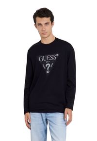 Guess - GUESS Czarny męski longsleeve Ls Cn, Rozmiar XL. Kolor: czarny. Materiał: bawełna. Długość rękawa: długi rękaw. Długość: długie. Styl: elegancki