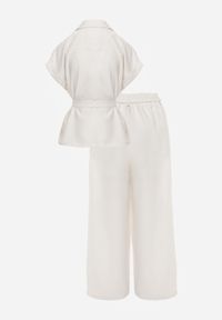 Renee - Biały Wiskozowy Komplet z Lnem Spodnie Wide Leg i Bluzka o Kroju Marynarki Daprise. Kolor: biały. Materiał: wiskoza, len #4