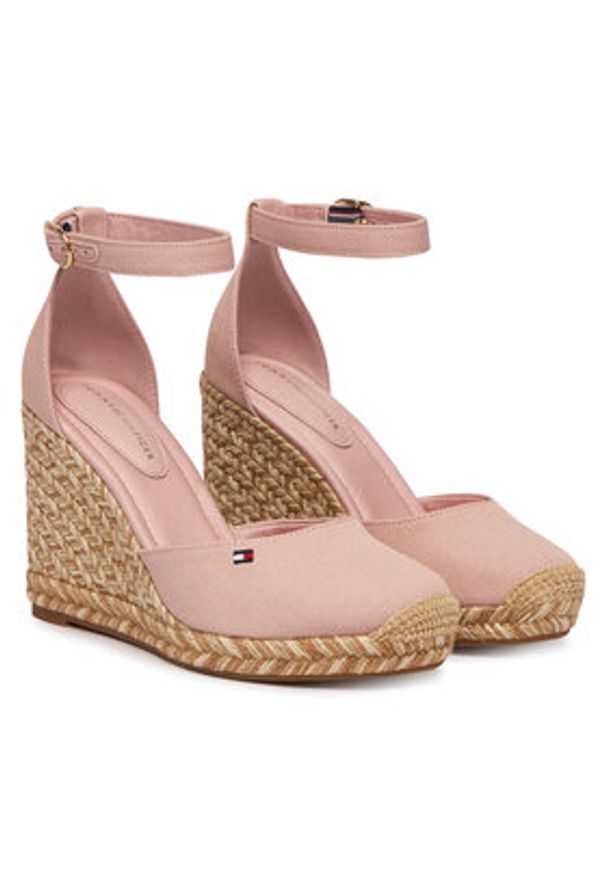 TOMMY HILFIGER - Tommy Hilfiger Espadryle Flag High Wedge Espad Closed Toe FW0FW09225 Różowy. Kolor: różowy. Materiał: materiał