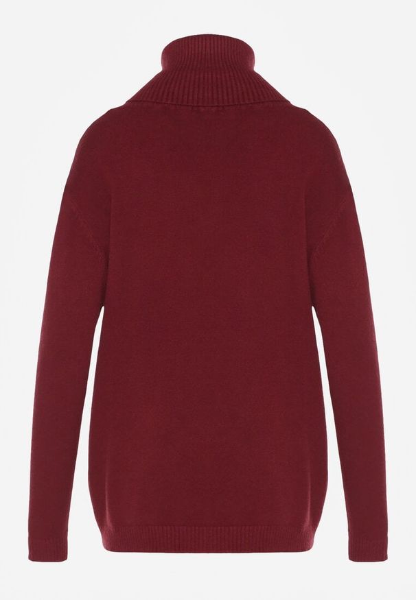 Born2be - Bordowy Sweter z Golfem i Dodatkiem Kaszmiru Rorizia. Okazja: na co dzień, do pracy. Typ kołnierza: golf. Kolor: czerwony. Długość: długie. Wzór: aplikacja. Materiał: kaszmir. Długość rękawa: długi rękaw. Sezon: jesień, zima. Styl: casual, klasyczny