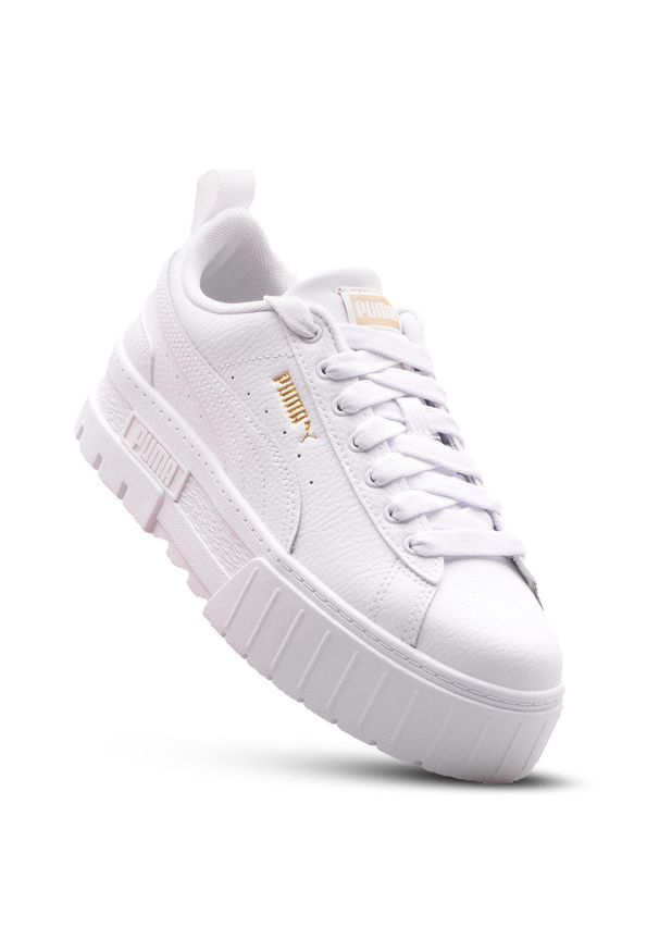Buty sportowe dziecięce Puma Mayze Lth sneakersy. Zapięcie: sznurówki. Kolor: biały. Materiał: tkanina, materiał, skóra, syntetyk. Szerokość cholewki: normalna. Sport: turystyka piesza