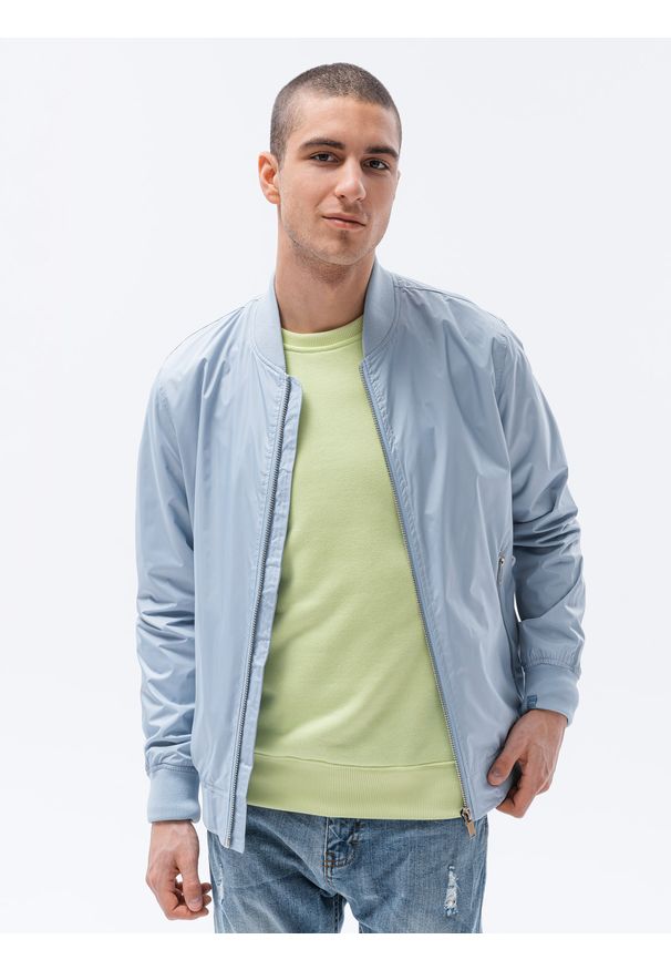Ombre Clothing - Kurtka męska przejściowa bomberka C439 - stalowa - XXL. Kolor: szary. Materiał: poliester