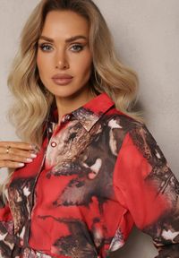 Renee - Czerwono-Brązowa Rozkloszowana Sukienka Midi z Paskiem z Klamrą Qirvina. Okazja: na co dzień. Kolor: czerwony. Typ sukienki: proste. Styl: elegancki, casual. Długość: midi #5