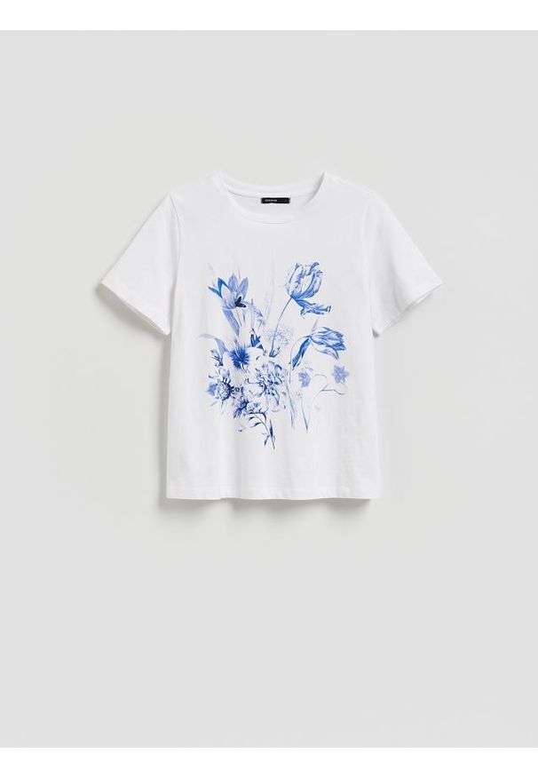 Reserved - Bawełniany t-shirt - biały. Kolor: biały. Materiał: bawełna