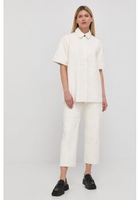 Birgitte Herskind spodnie skórzane damskie kolor biały proste high waist. Okazja: na co dzień. Stan: podwyższony. Kolor: biały. Materiał: skóra. Styl: casual