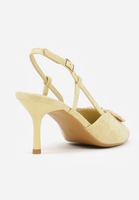 Renee - Żółte Sandały na Szpilce Ozdobione Aplikacją z Cyrkoniami Orinriane. Zapięcie: sprzączka. Kolor: beżowy. Materiał: jeans. Wzór: aplikacja. Obcas: na szpilce. Styl: klasyczny #4