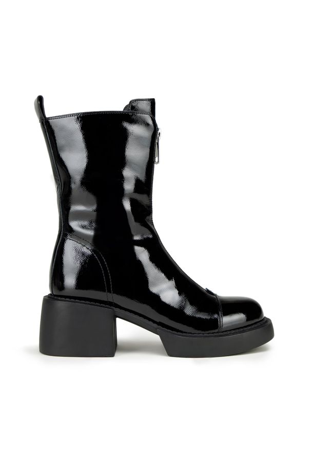 Wittchen - Botki skórzane z suwakiem z przodu. Kolor: wielokolorowy, czarny, szary. Materiał: skóra, lakier. Sezon: jesień, zima. Obcas: na obcasie. Styl: elegancki. Wysokość obcasa: średni