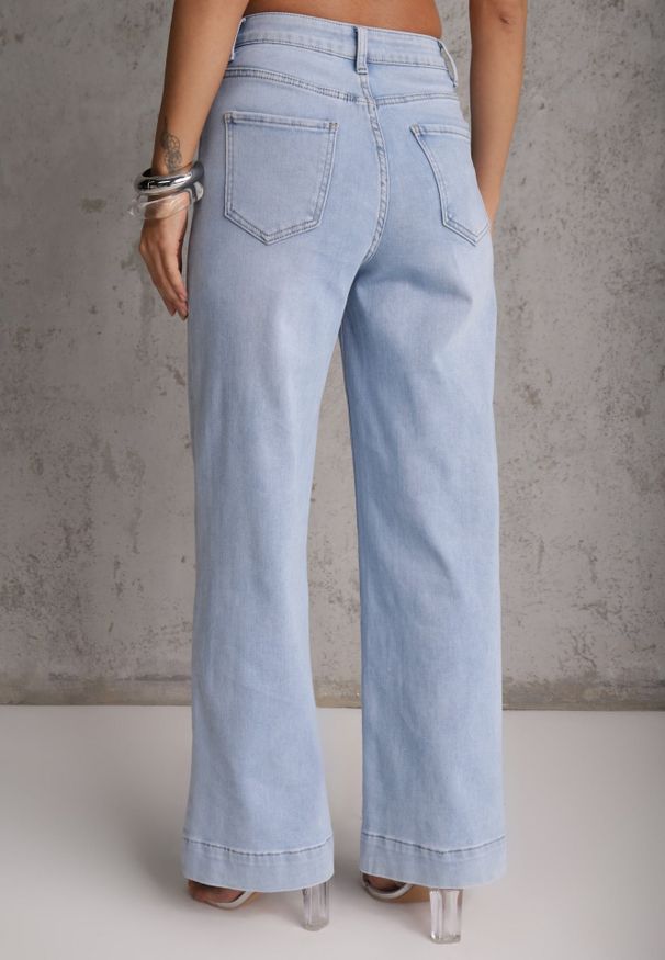 Renee - Jasnoniebieskie Bawełniane Jeansy High Waist Wide Leg Heltora. Okazja: na co dzień. Stan: podwyższony. Kolor: niebieski. Długość: krótkie. Styl: casual, klasyczny