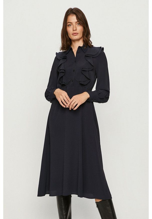 Sportmax Code - Sukienka. Kolor: niebieski. Materiał: tkanina. Długość rękawa: długi rękaw. Wzór: gładki. Typ sukienki: rozkloszowane