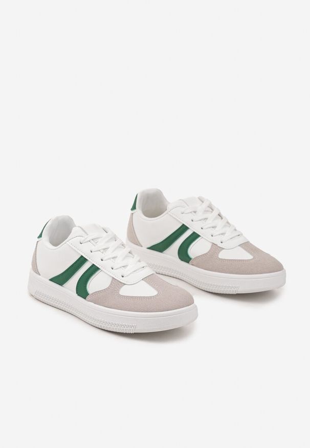 Renee - Biało-Zielone Sneakersy Klasyczne Tenisówki Setinora. Nosek buta: okrągły. Kolor: biały. Materiał: jeans