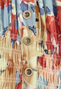 Born2be - Różowo-Beżowa Wiskozowa Sukienka Midi z Falbanką i Kwiatowym Wzorem Exordia. Kolor: różowy. Materiał: wiskoza. Wzór: kwiaty. Długość: midi #2