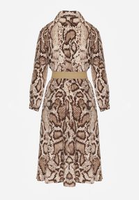 Born2be - Brązowa Sukienka Koszulowa z Wiskozą Zdobiona Paskiem i Wzorem w Węża Delane. Okazja: na co dzień. Kolor: brązowy. Materiał: wiskoza. Wzór: aplikacja. Typ sukienki: koszulowe. Styl: casual, elegancki #6