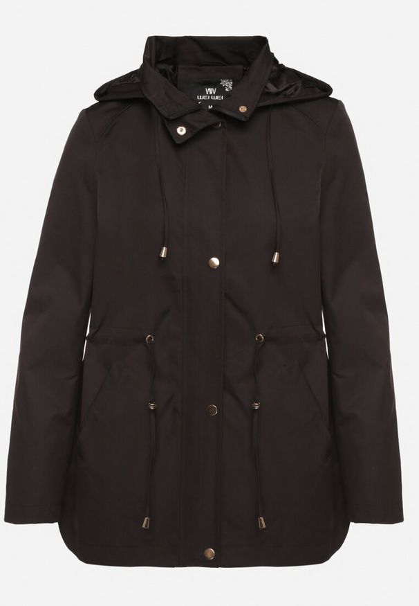 Born2be - Czarna Kurtka Parka ze Ściągaczem w Talii i Odpinanym Kapturem Elanoreta. Okazja: na co dzień. Kolor: czarny. Materiał: jeans. Styl: elegancki, casual