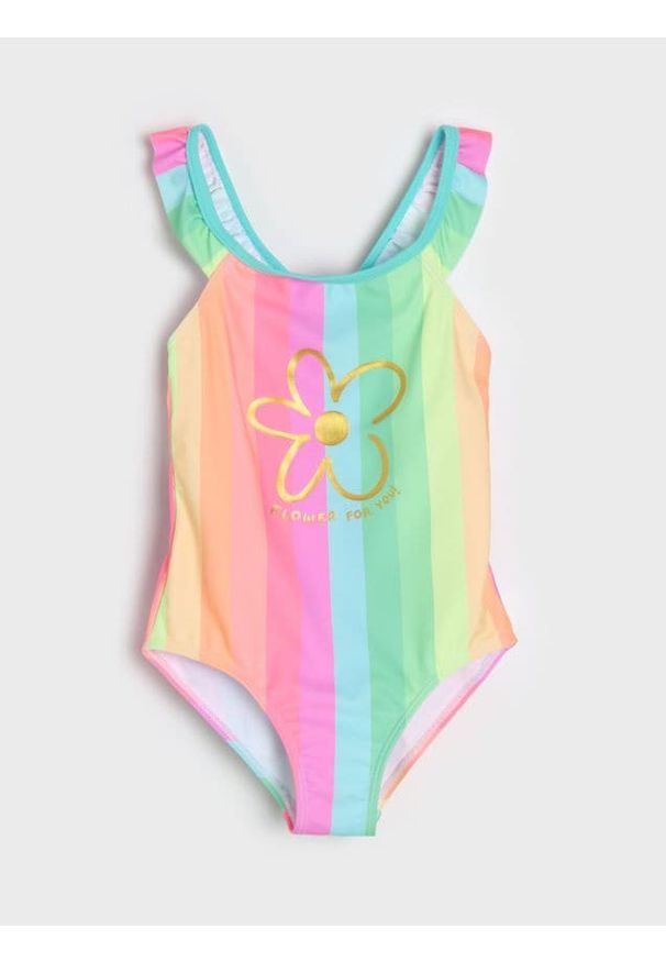 Sinsay - Jednoczęściowy kostium kąpielowy z falbanką - wielobarwny