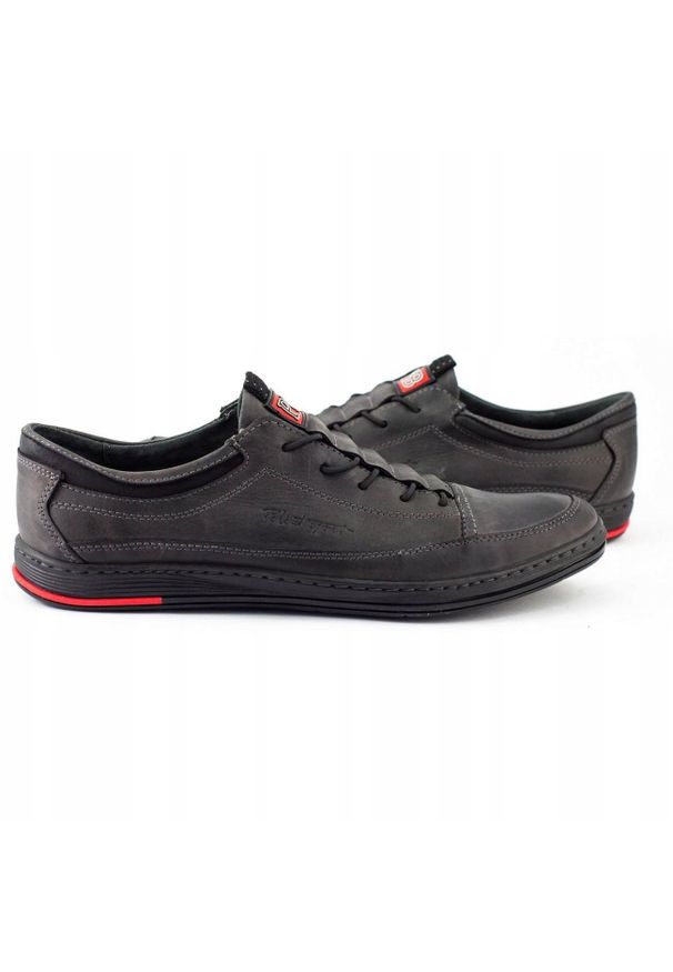 Polbut Buty męskie skórzane casual K22 szare. Okazja: na co dzień. Zapięcie: bez zapięcia. Kolor: szary. Materiał: skóra. Styl: casual