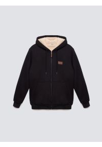 Big-Star - Bluza męska ocieplana barankiem czarna Milar 906. Okazja: na co dzień. Typ kołnierza: kaptur. Kolor: czarny. Materiał: skóra, dzianina. Wzór: aplikacja, ze splotem. Styl: casual
