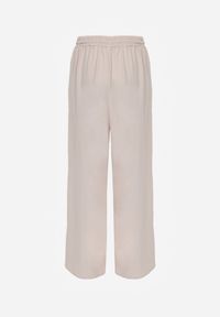 Renee - Jasnobeżowe Spodnie High Waist ze Sznurkiem w Talii i Prostą Nogawką Raveann. Okazja: na co dzień, na spacer. Stan: podwyższony. Kolor: beżowy. Wzór: aplikacja. Styl: casual #2