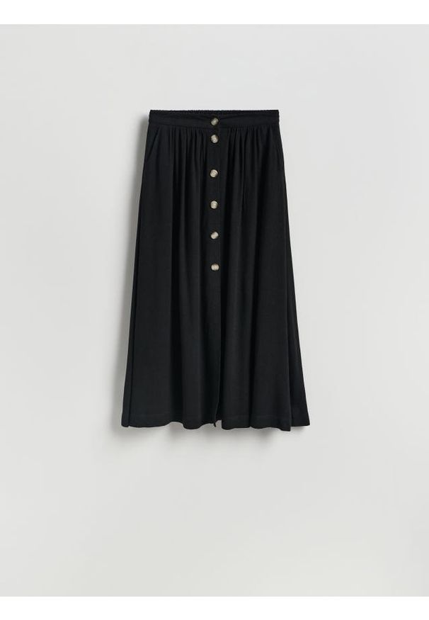 Reserved - Spódnica z wiskozą - czarny. Kolor: czarny. Materiał: wiskoza. Wzór: gładki