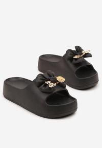 Born2be - Czarne Piankowe Klapki na Grubej Podeszwie z Aplikacją w Kształcie Kokardy Sofelia. Okazja: na co dzień. Kolor: czarny. Materiał: jeans. Wzór: aplikacja. Styl: casual, elegancki #3