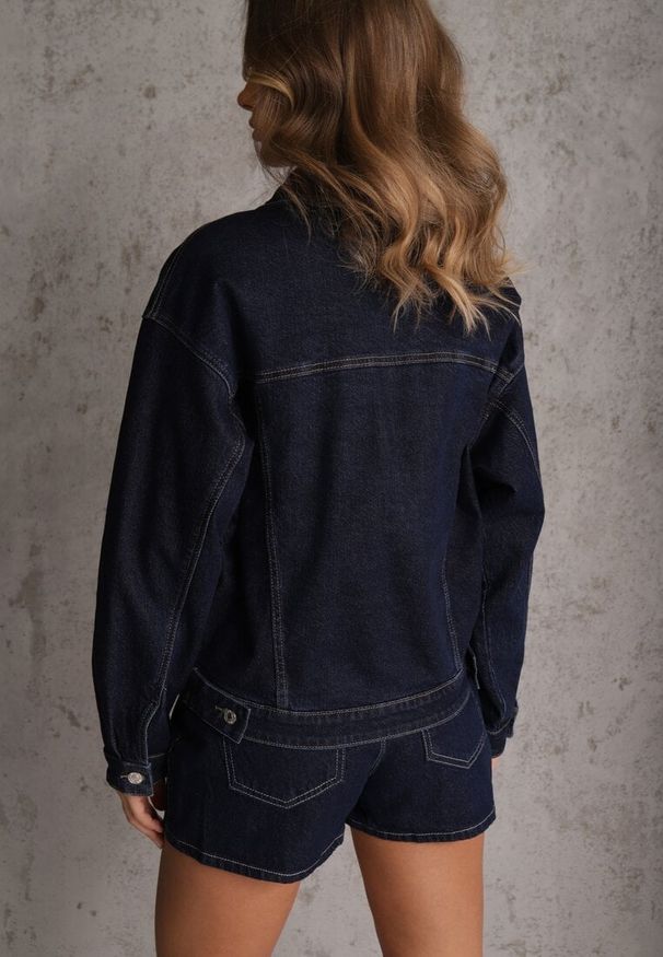 Renee - Granatowa Oversizowa Kurtka Jeansowa z Bawełną Vimaloras. Kolor: niebieski. Materiał: bawełna, jeans