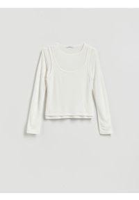 Reserved - Prążkowana bluzka dwuwarstwowa - biały. Kolor: biały. Materiał: prążkowany