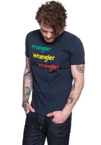 Wrangler - WRANGLER T SHIRT SS REPEAT TEE NAVY W7D7D3114. Kolor: niebieski. Wzór: nadruk #8