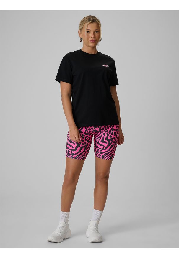4f - 4F Legginsy kolarki dzianinowe damskie - różowe L. Kolor: różowy. Materiał: dzianina. Długość: długie. Wzór: nadruk. Sezon: lato