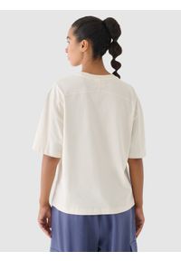 4f - 4F T-shirt oversize damski 4F x Anna Lewandowska - biały M. Okazja: na co dzień. Kolor: biały. Materiał: skóra, jersey, dzianina, materiał, bawełna. Długość rękawa: krótki rękaw. Długość: krótkie. Wzór: gładki, ze splotem. Styl: casual, klasyczny, sportowy #2