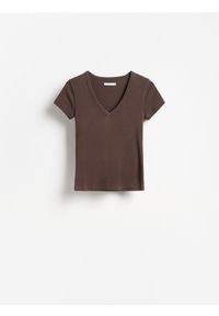 Reserved - T-shirt z bawełną - brązowy. Kolor: brązowy. Materiał: bawełna