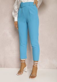 Renee - Niebieskie Spodnie z Paskiem Eudea. Kolor: niebieski. Materiał: materiał. Długość: długie. Wzór: jednolity. Styl: elegancki #4