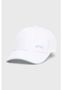 BOSS - Boss czapka Athleisure 50468257 kolor biały gładka. Kolor: biały. Materiał: bawełna. Wzór: gładki #1