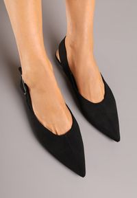 Renee - Czarne Sandały Vices Typu Slingback z Wkładką ze Skóry Naturalnej Rallora. Okazja: na co dzień, na spacer. Zapięcie: sprzączka. Kolor: czarny. Materiał: skóra. Wzór: nadruk. Obcas: na obcasie. Styl: elegancki, casual. Wysokość obcasa: średni #4