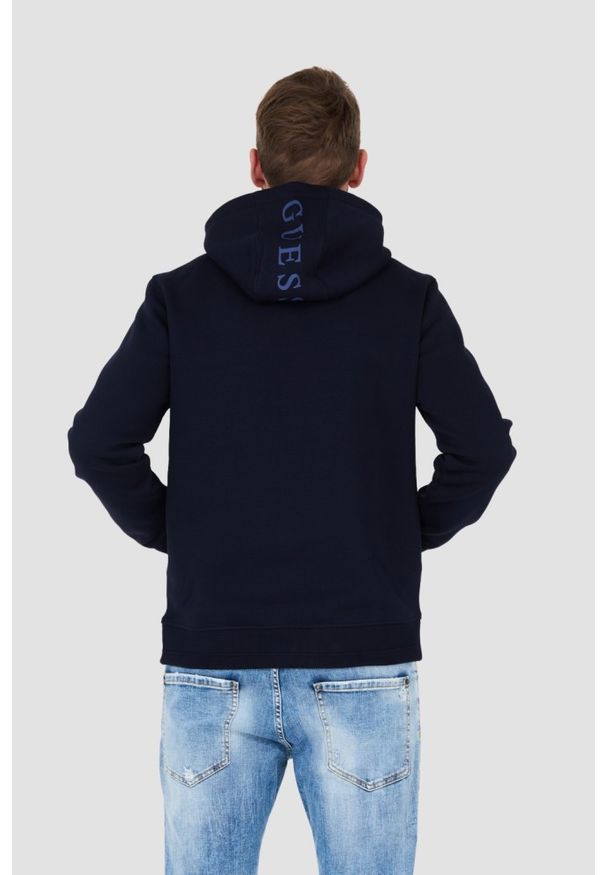 Guess - GUESS Granatowa męska bluza z kapturem, Rozmiar S. Typ kołnierza: kaptur. Kolor: niebieski
