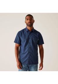 Regatta - Koszula turystyczna męska Mindano IX z krótkim rękawem. Kolor: niebieski. Materiał: poliester, wiskoza. Długość rękawa: krótki rękaw. Długość: krótkie. Sport: turystyka piesza #1