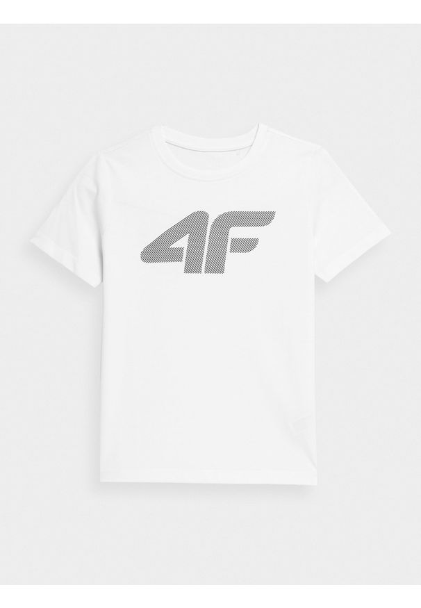 4f - T-shirt z nadrukiem chłopięcy. Kolor: biały. Materiał: bawełna. Wzór: nadruk