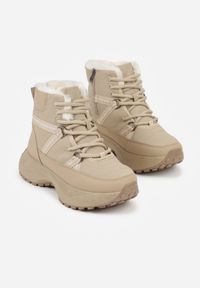 Renee - Ciemnobeżowe Sportowe Śniegowce Chunky na Platformie Ishweda. Kolor: beżowy. Materiał: jeans. Obcas: na platformie. Styl: sportowy #6