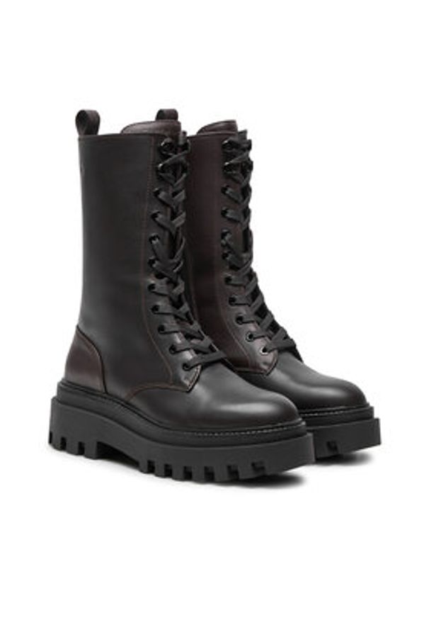Calvin Klein Jeans Sztyblety Flatform Lace Up Boot Mg Lth YW0YW01544 Brązowy. Kolor: brązowy. Materiał: skóra