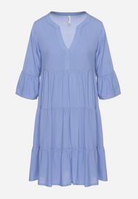 Born2be - Niebieska Rozkloszowana Sukienka z Wiskozy z Falbanami Izleia. Okazja: na co dzień. Kolor: niebieski. Materiał: wiskoza. Styl: casual, elegancki #6