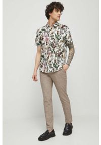 medicine - Medicine spodnie lniane męskie kolor brązowy dopasowane. Kolor: brązowy. Materiał: len #2