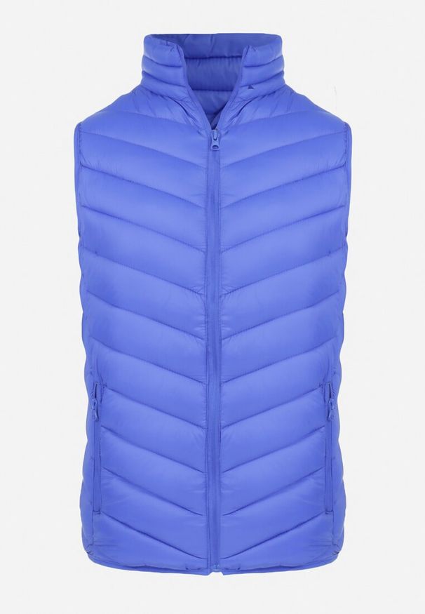 Born2be - Granatowa Kamizelka Pikowana Fouquet. Typ kołnierza: kołnierzyk stójkowy. Kolor: niebieski. Długość rękawa: bez rękawów. Wzór: aplikacja, jednolity. Styl: elegancki