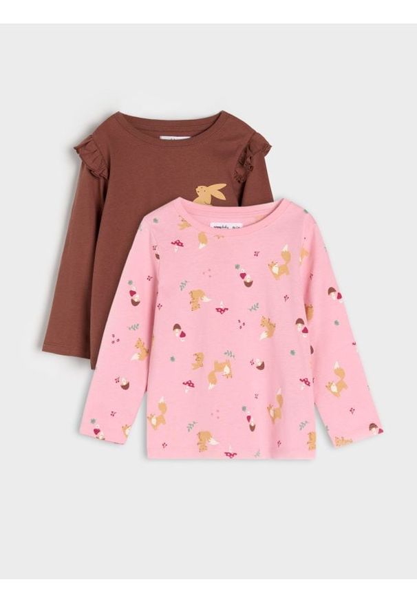Sinsay - Koszulka z długimi rękawami 2 pack - różowy. Typ kołnierza: kołnierz z falbankami. Kolor: różowy. Długość rękawa: długi rękaw. Długość: długie